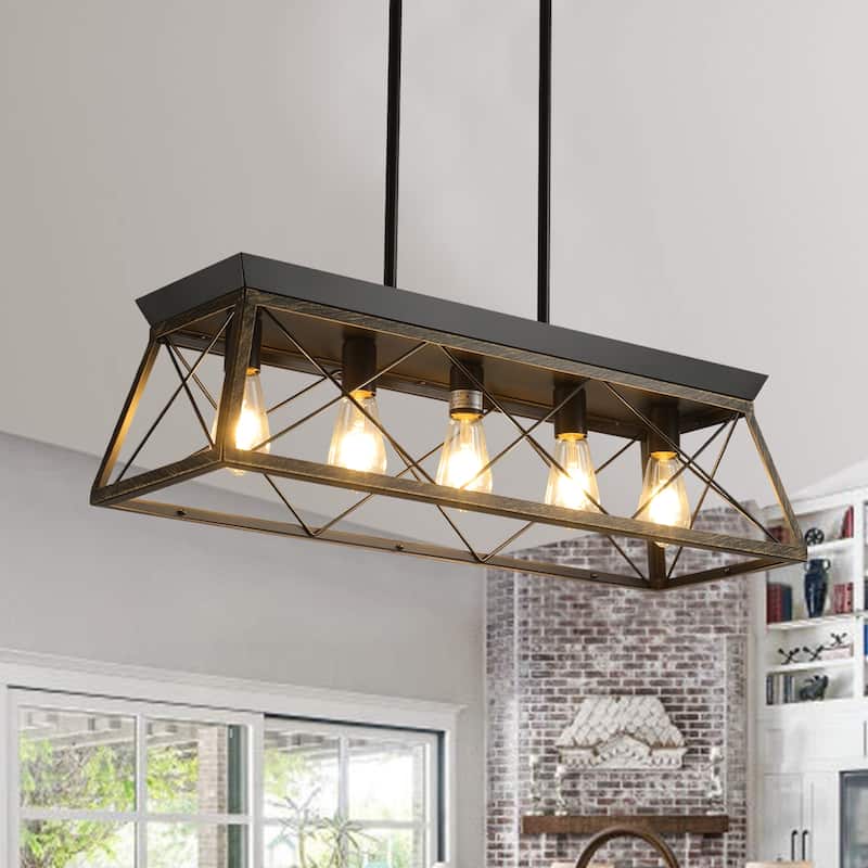 Cusp Barn 5-Light Chandelier,Rectangular Pendant Light,Modern Ceiling Light,Farmhouse Lamp with Adjustable Downrod for Indoor