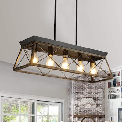 Cusp Barn 5-Light Chandelier,Rectangular Pendant Light,Modern Ceiling Light,Farmhouse Lamp with Adjustable Downrod for Indoor