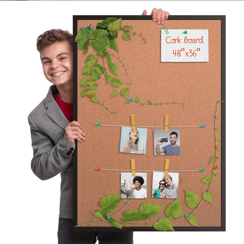 Cork Board Bulletin Board 36 x 48, Black Wood Framed Corkboard, Office
