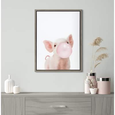 Kate and Laurel Sylvie Bubble Gum Piglet Framed Canvas by Amy Peterson