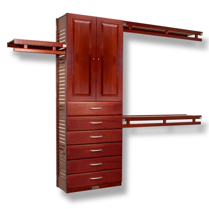John Louis Home 12in. Deep Solid Wood 6-Drawers/Raised Panel Doors Simplicity Organizer Red Mahogany