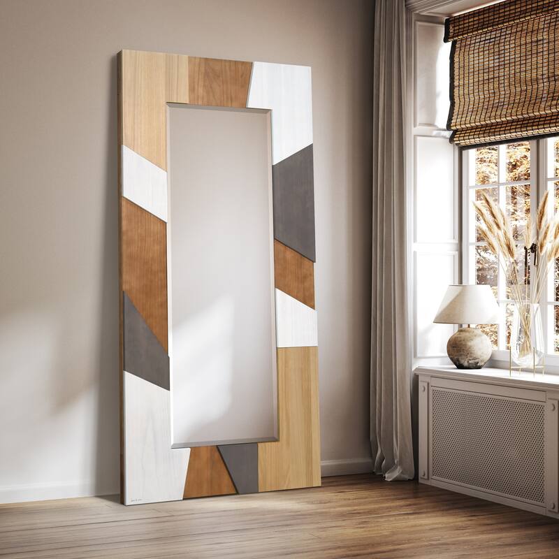 Geometric Blocks Hand Made Solid Paulownia Wood Beveled Leaner Mirror