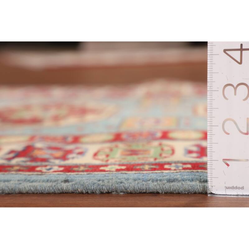 Light Blue Geometric Kazak Accent Rug Handmade Wool Carpet - 2'8" x 3'10"
