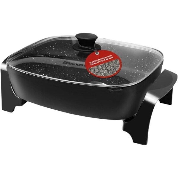 Easy Pour Spout Dishwasher Safe Non Stick Electric Skillet with Glass Vented Lid Adjustable Temperature Black