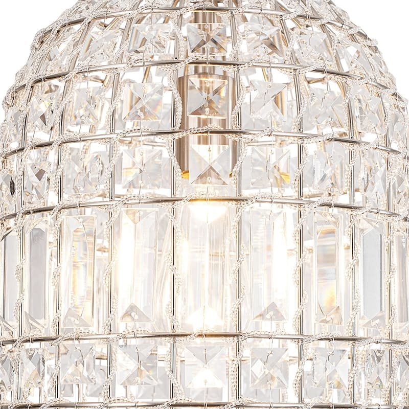 Vintage Glam Crystal Bird Cage Lantern Chandelier - Distressed Brass