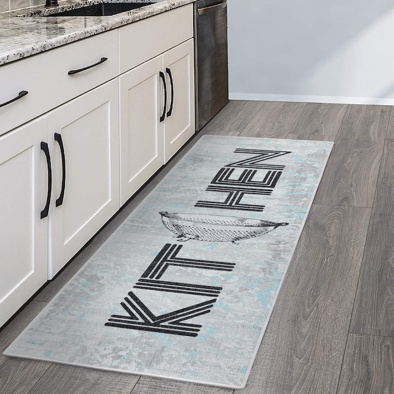 SussexHome Non-skid Ultra-thin Blended Runner Rug - 20" x 59" - Gray&Black&Blue