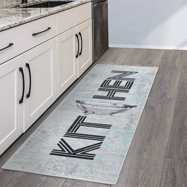 SussexHome Non-skid Ultra-thin Blended Cotton Runner Rug - 20" x 59" - Gray&Black&Blue