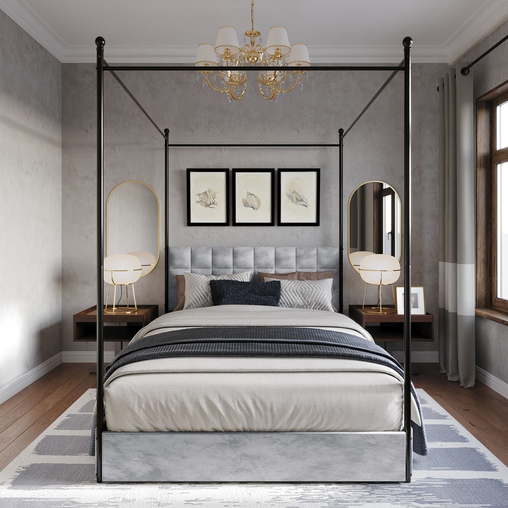 Clayfell Hobart Upholstered Metal Storage Canopy Bed