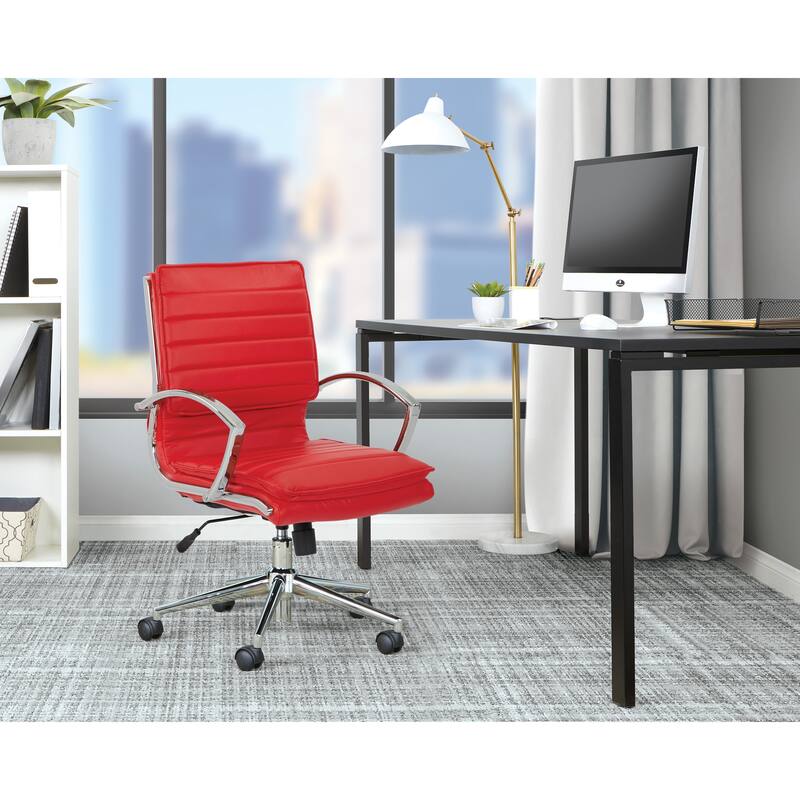 Faux Leather Chair/ Chrome Base Mid-back Professional Managers Chair w/ Removable Sleeves