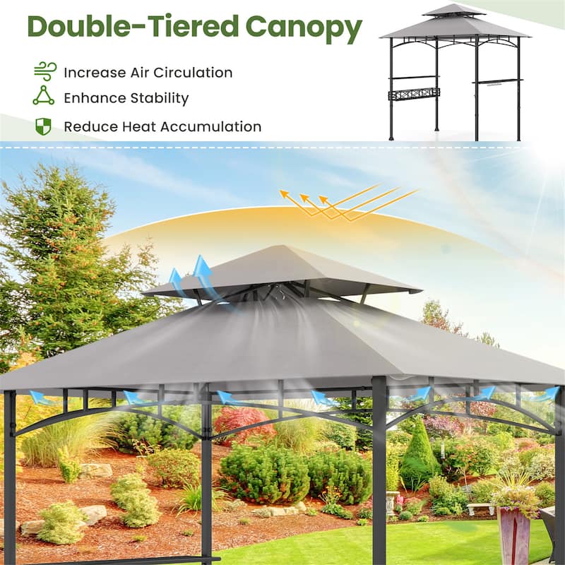 Gymax 8 x 5 FT BBQ Grill Gazebo w/ 2 Side Shelves Storage Basket