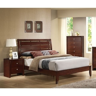 Brown Cherry Wood Queen Bed, Contemporary Sleigh Headboard, Box Spring Required