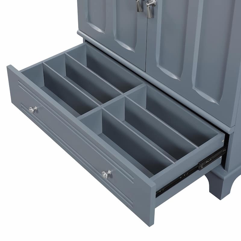 30" Bathroom Vanity with Ceramic Sink - Solid Wood Frame Bathroom Sink Cabinet with Adjustable Shelf