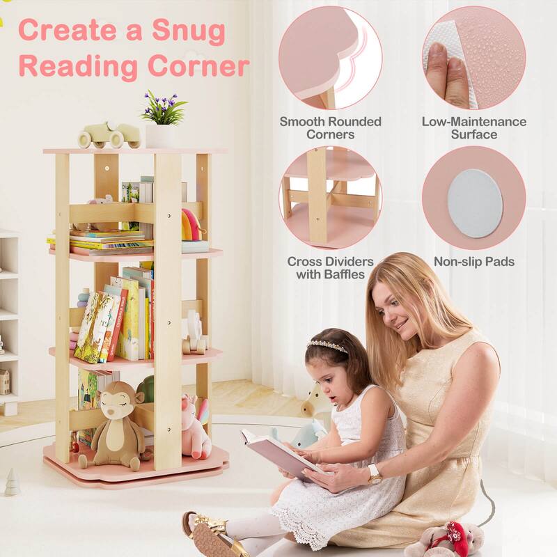 Costway 360° Spinning 3-Tier Kids Book Shelf Tower with 12 Sectors - See Details