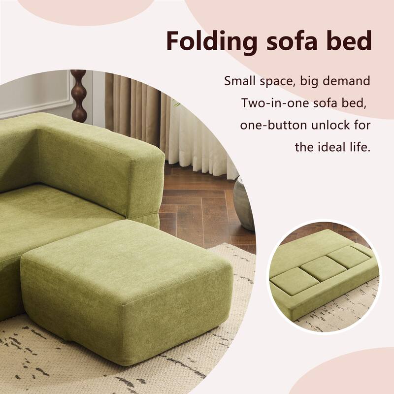 79.14" Chenille 3-Seater Sofa, Foldable Play Mat and Removable Cover