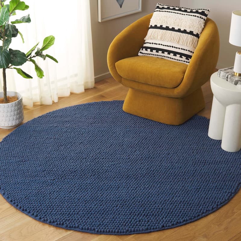 SAFAVIEH Handmade Natura Gerta Wool Rug - 8' Round - Navy/Blue - Round