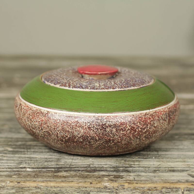 Novica Handmade Green Akan Promise Wood Decorative Box