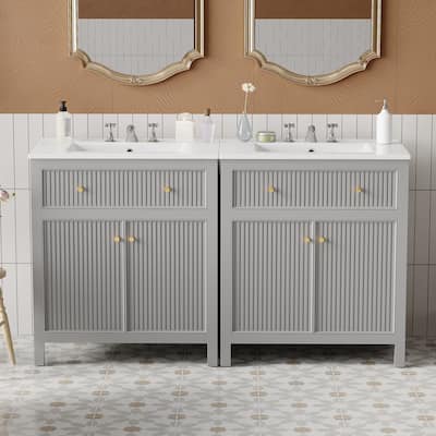 60" Freestanding Bathroom Vanity - Ceramic Sink, Modern Style with Soft-Closing Doors
