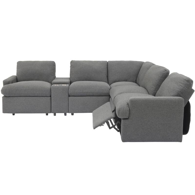 Power Recliner Corner Sofa Home Theater Reclining Sofa Sectional Couches with Storage Box, Cup Holders