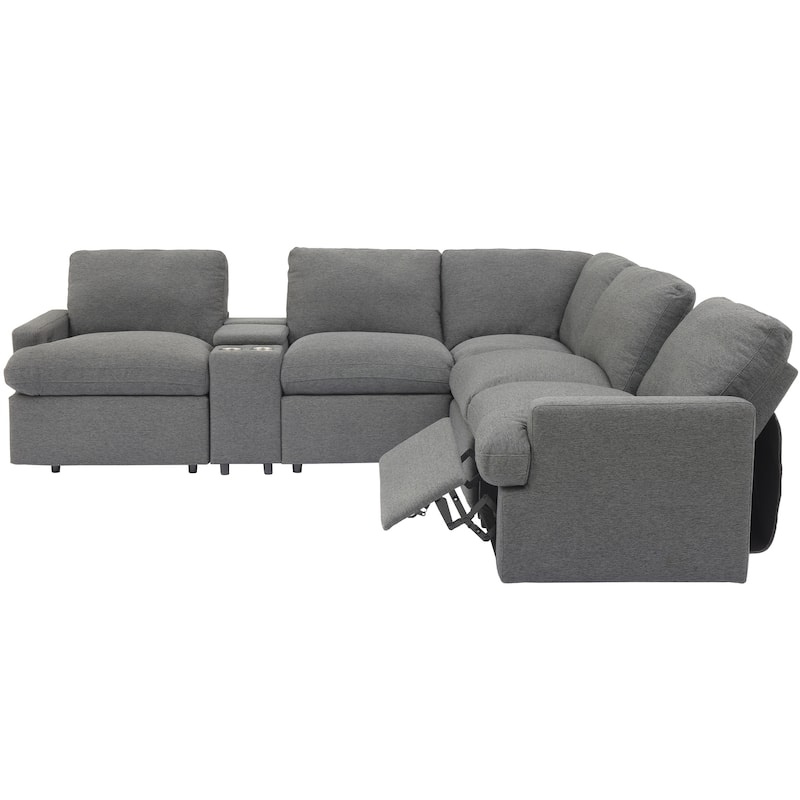 Roomfitters Power Recliner Corner Sofa with Storage Box, Cup Holders, USB Ports, and Power Socket, Perfect for Home Theater