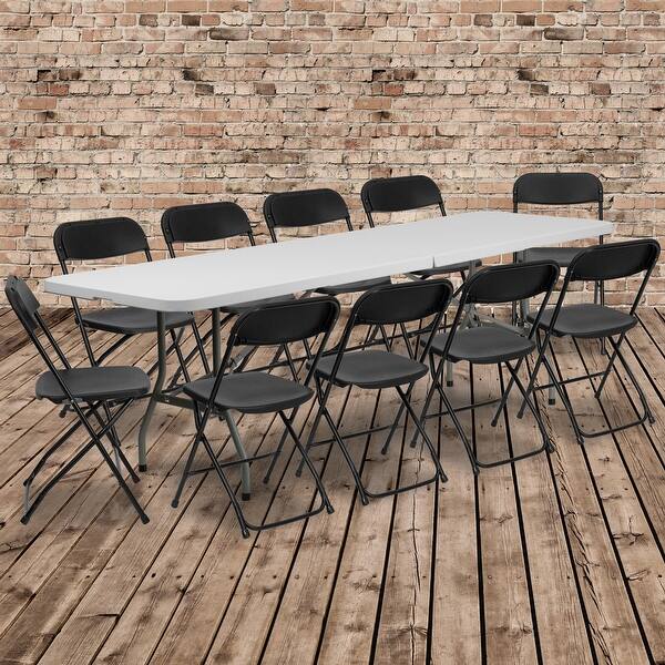 Shop 8 Bi Fold White Plastic Event Training Folding Table Set W 10 Folding Chairs On Sale Overstock 29296629