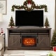 preview thumbnail 14 of 37, 68" Farmhouse Sliding Barn Door Fireplace TV Stands Console Table with 23" Electric Fireplace Dark Brown