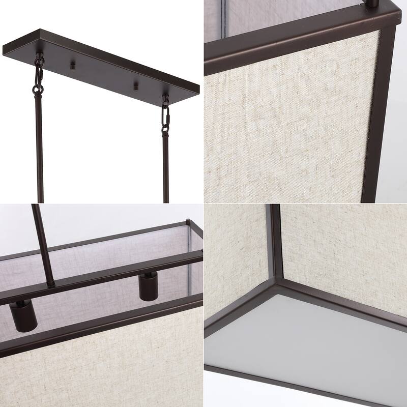 Crosby 42" 4-Light Minimalist Industrial Rectangular Linen Iron Linear LED Pendant, Oil Rubbed Bronze/Beige by JONATHAN Y