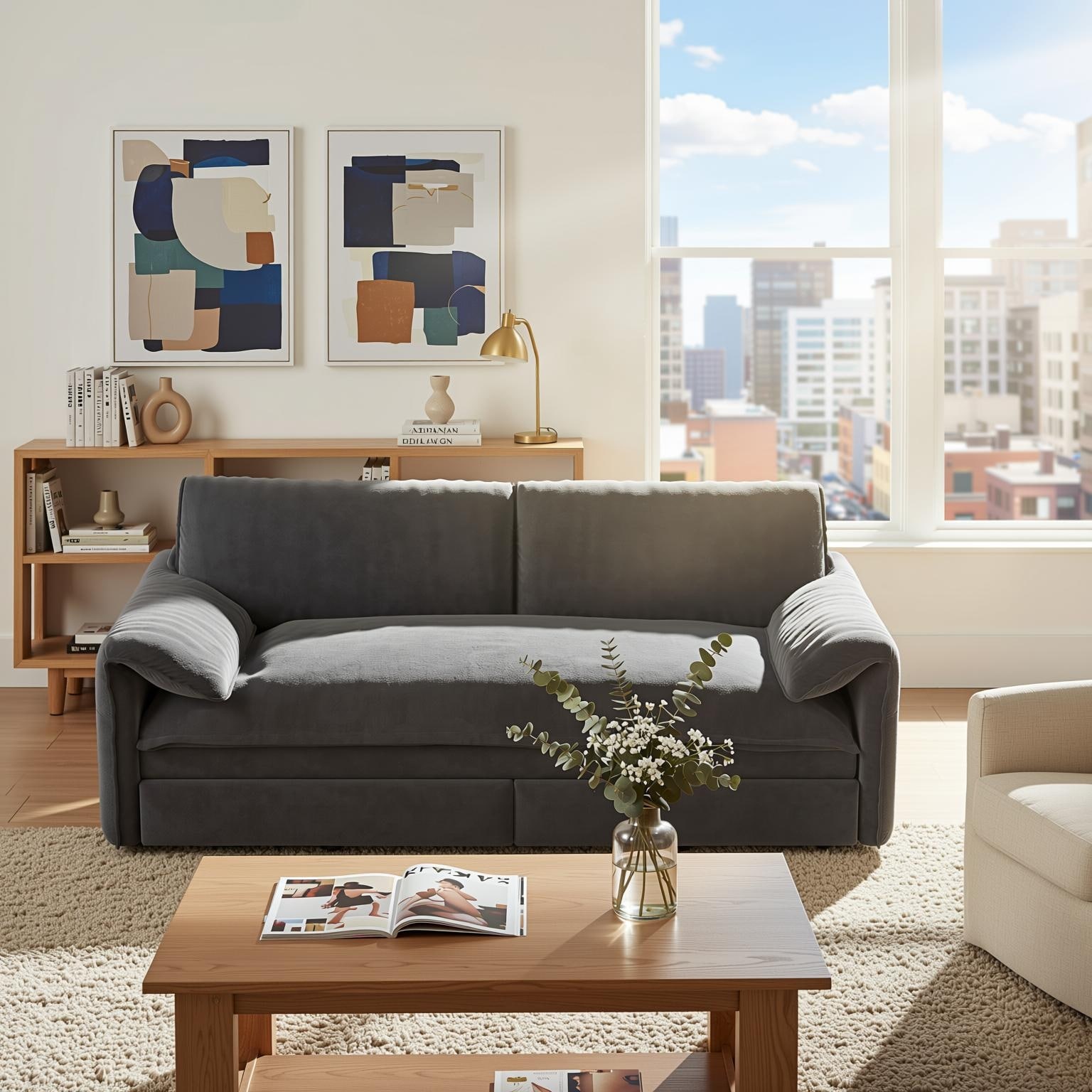 Homy Casa 3-in-1 Convertible Sofa Bed Queen Size Futon with Storage, Living Room, Bedroom, Christmas Gift