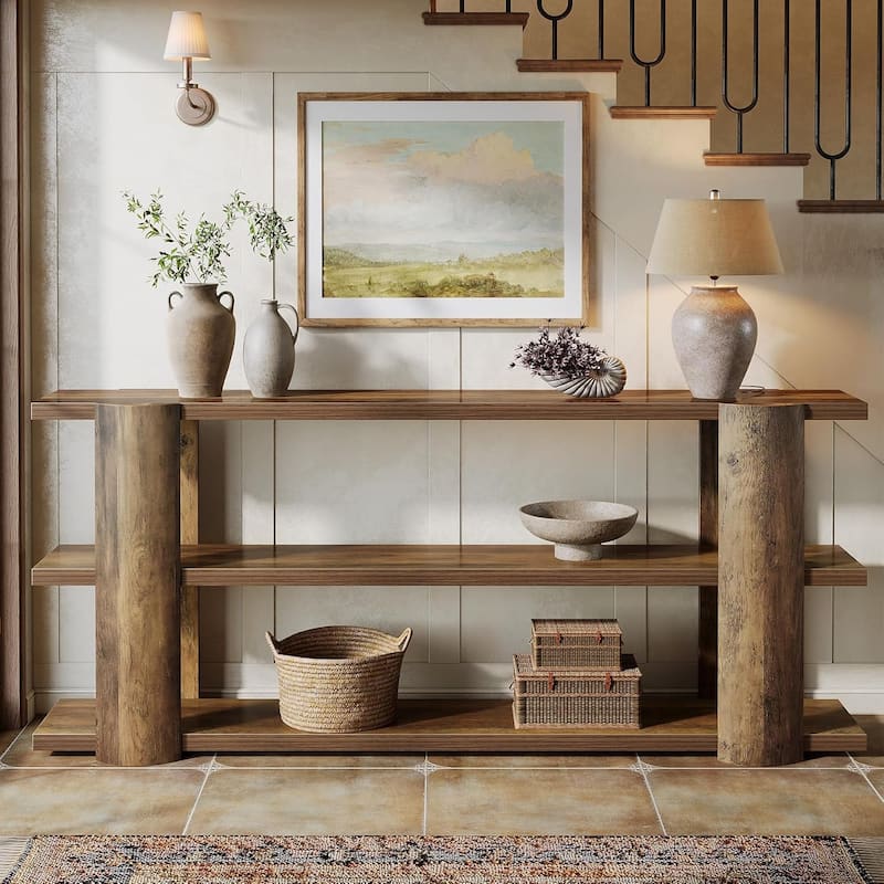 70.87" Farmhouse Extra Long Console Table, Narrow Wooden 3-Tier Sofa Table Behind Couch for Entryway, Living Room, Hallway Foyer