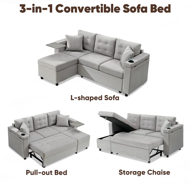 Pocassy 85" Velvet Sofa Bed with Chaise Pull Out Couch for Apartment Living Room