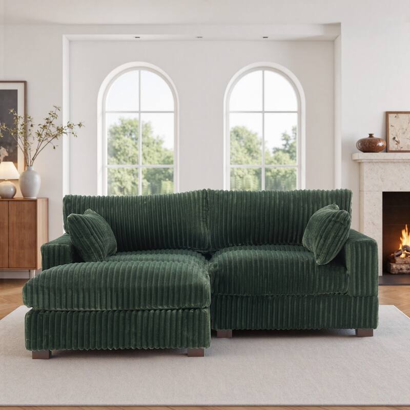 Plush Corduroy Upholstered Modular Sectional Sofa with Chaise