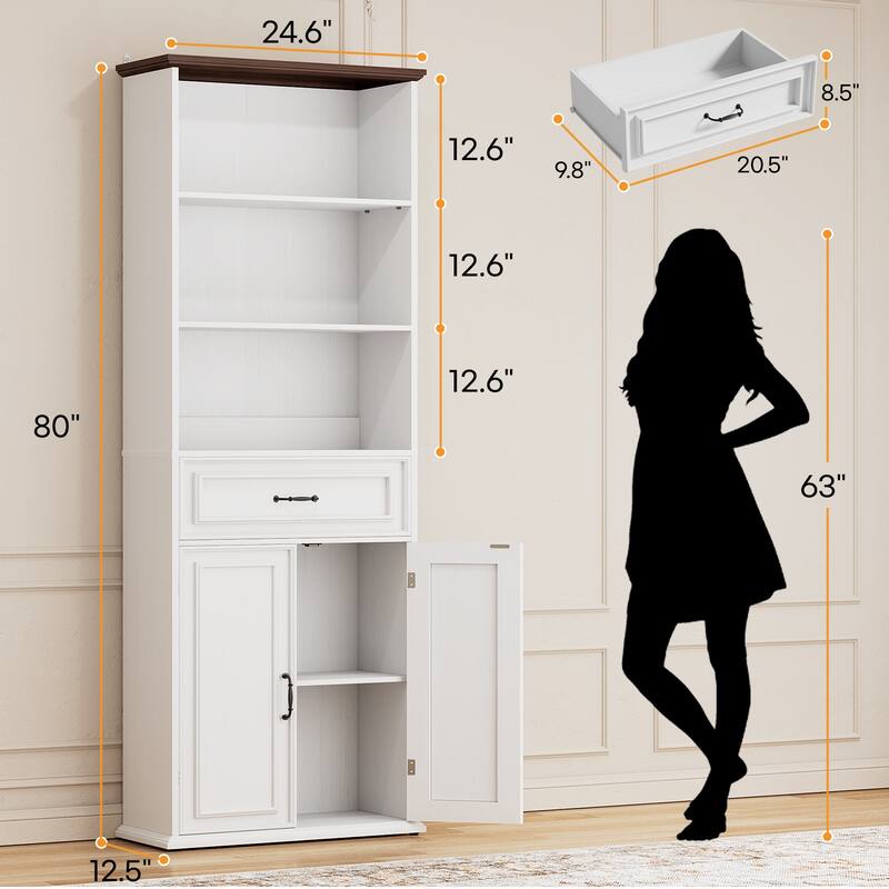 Farmhouse 25'' Kitchen Pantry Cabinet with Drawer ＆ Doors, Freestanding Cupboard with Storage Shelves for Kitchen, Dining Room