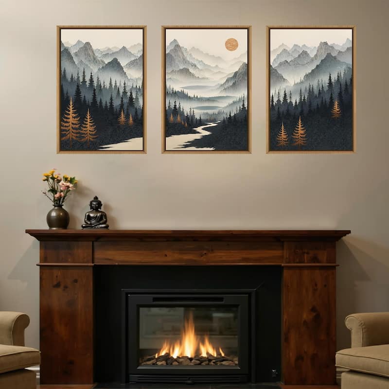 Foggy Mountain Wall Decor, Misty Pine Tree Wall Painting