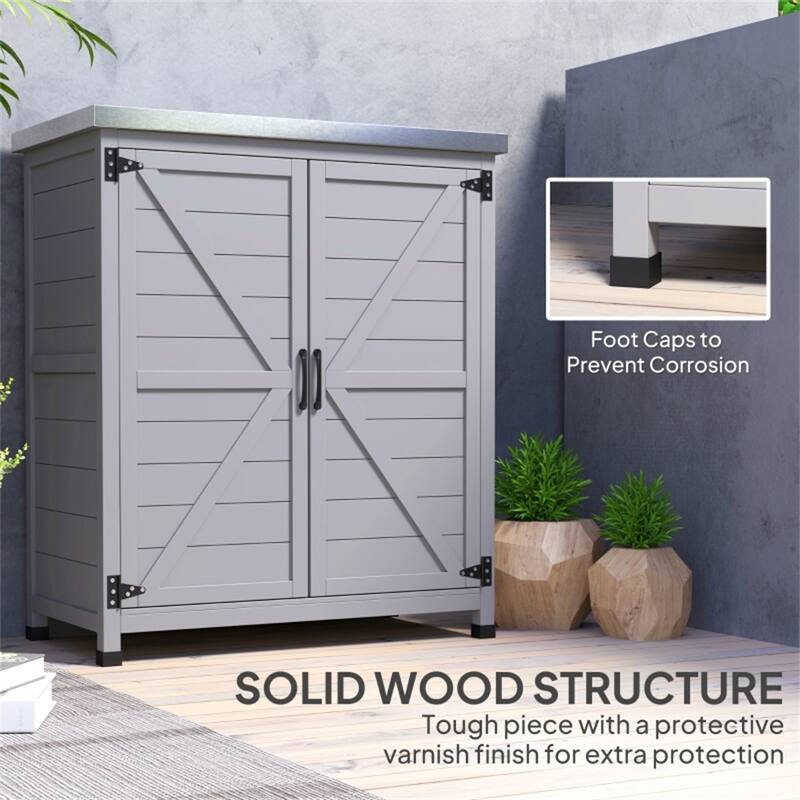 Fir Wood Garden Storage Bench with Galvanized Worktable - 31.1" W x 16.9" D x 36.2" H