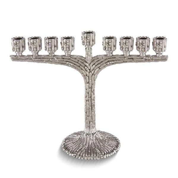 Curata SilverTone Bamboo Design Crystal Accented Menorah Bed Bath
