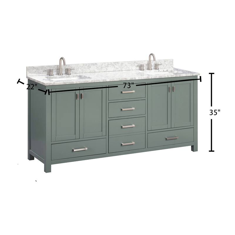 Avanity Modero 72 in. Double Sink Bathroom Vanity with Carrara Marble Top - 73"W x 22"D x 35"H