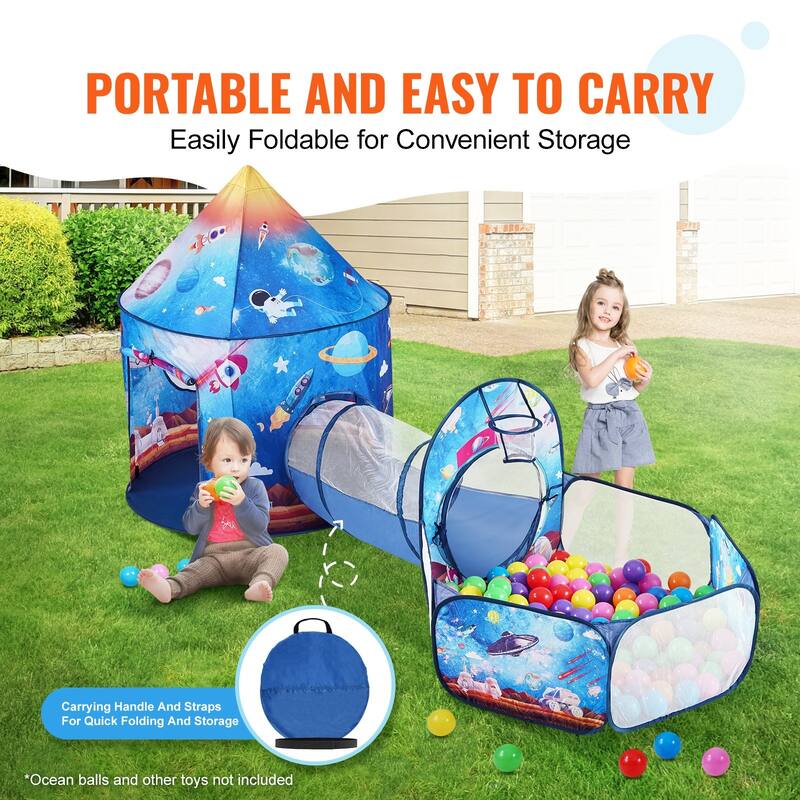Multi Color Polyester 3 Piece Kids Play Tent Tunnel Set with Ball Pit - N/A