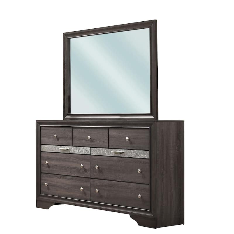 Isy Four Piece King Size Bedroom Set, Silver Accent Knobs, Contemporary Gray