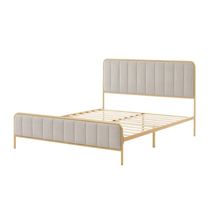 Upholstered Queen Bed Frame with Tufted Headboard Modern Design