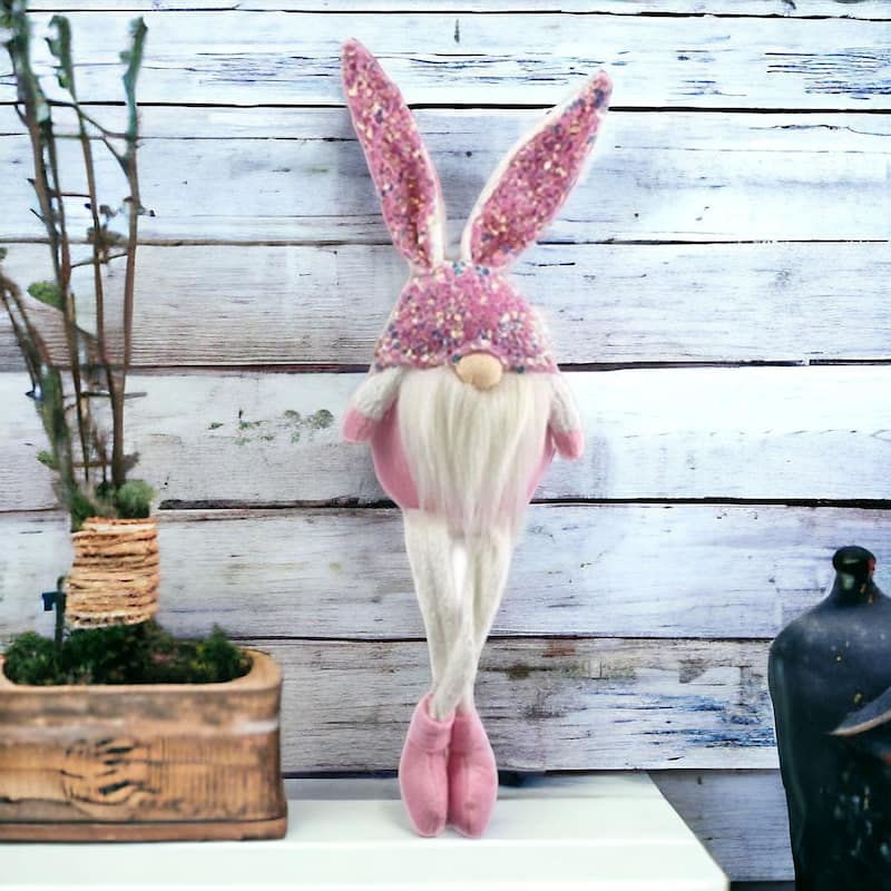 HomeRoots 20" Pink and White Fabric Bunny Rabbit Sitting Gnome - 4.5' X '20.1' X '5.9 - 4.5' X '20.1' X '5.9