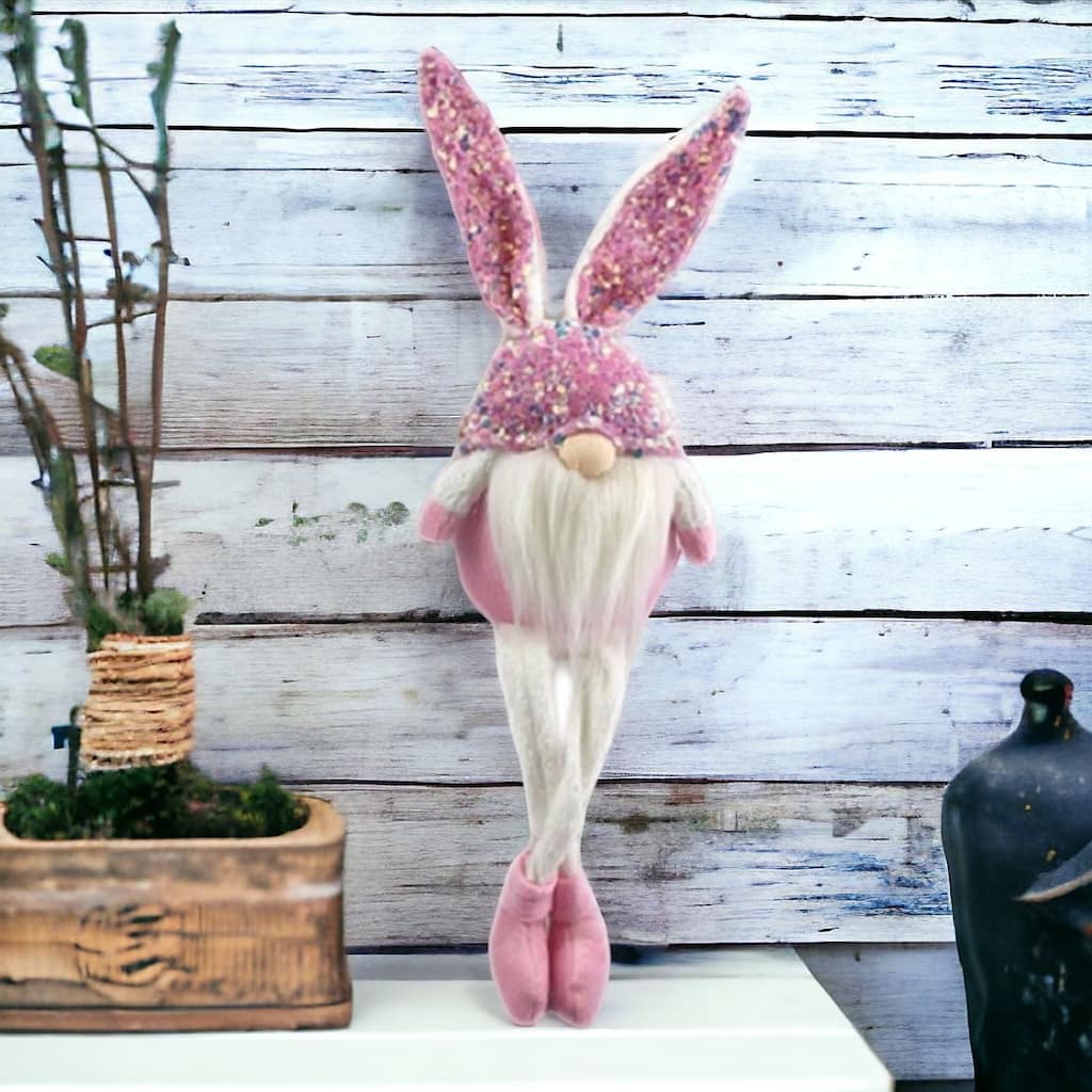 HomeRoots 20" Pink and White Fabric Bunny Rabbit Sitting Gnome - 4.5' X '20.1' X '5.9