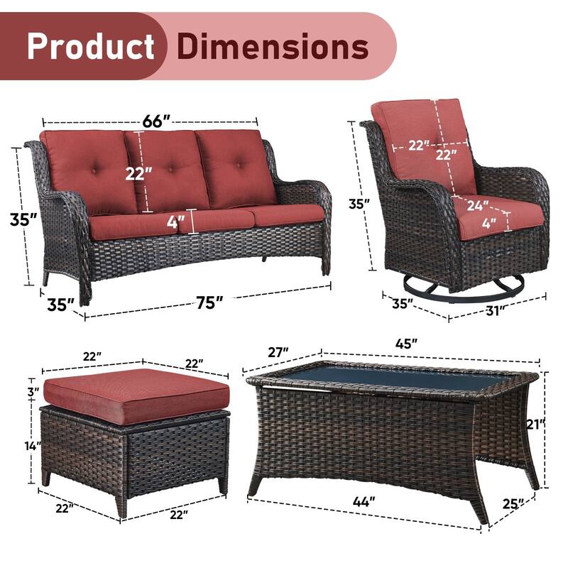 Pocassy Outdoor 4 Inch Sofa Swivel Chairs Table Ottoman