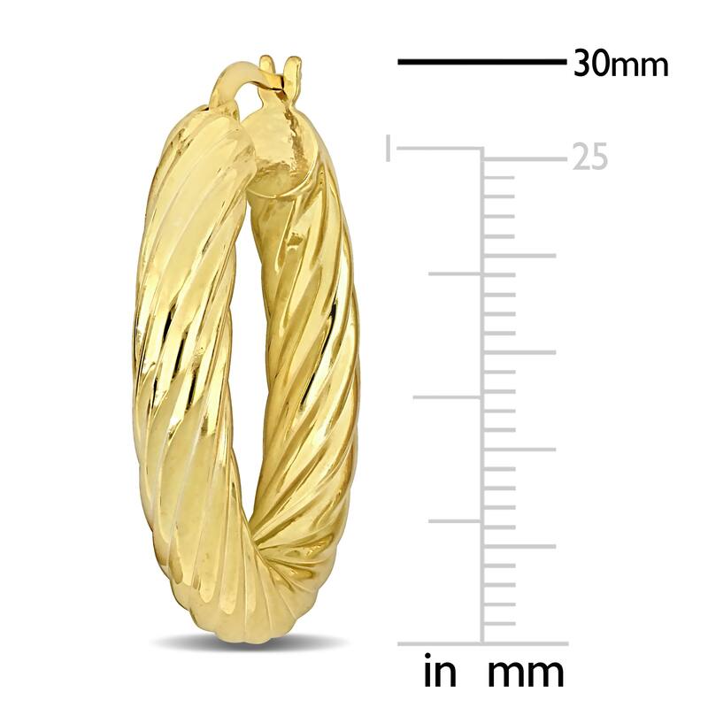 Miadora Yellow Plated Sterling Silver 30mm Round Twist Hoop Earrings