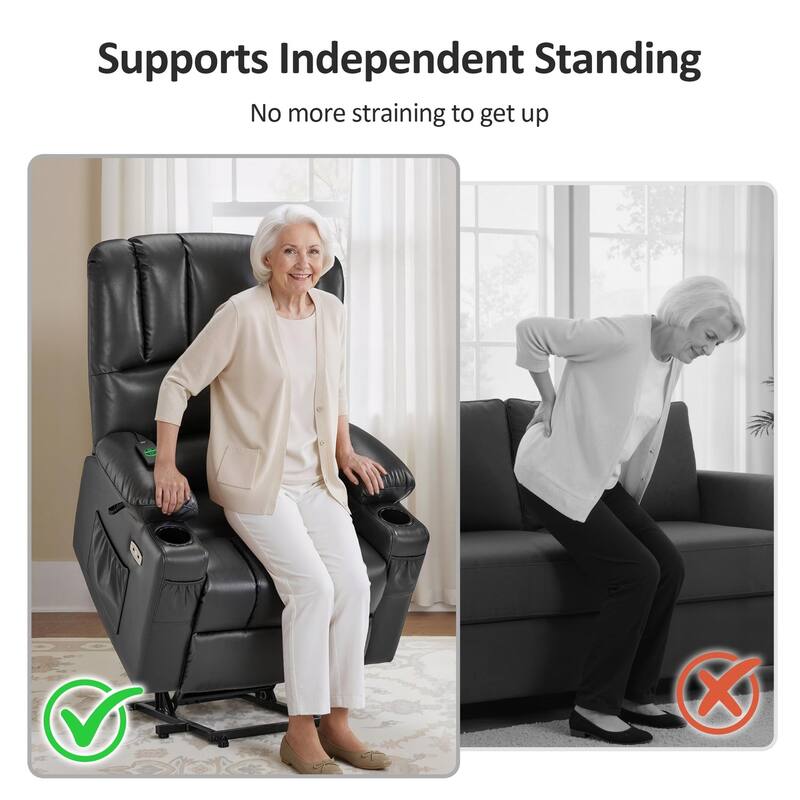 Power Lift Recliner Chair for Elderly, Massage and Heat, Faux Leather & Fabric