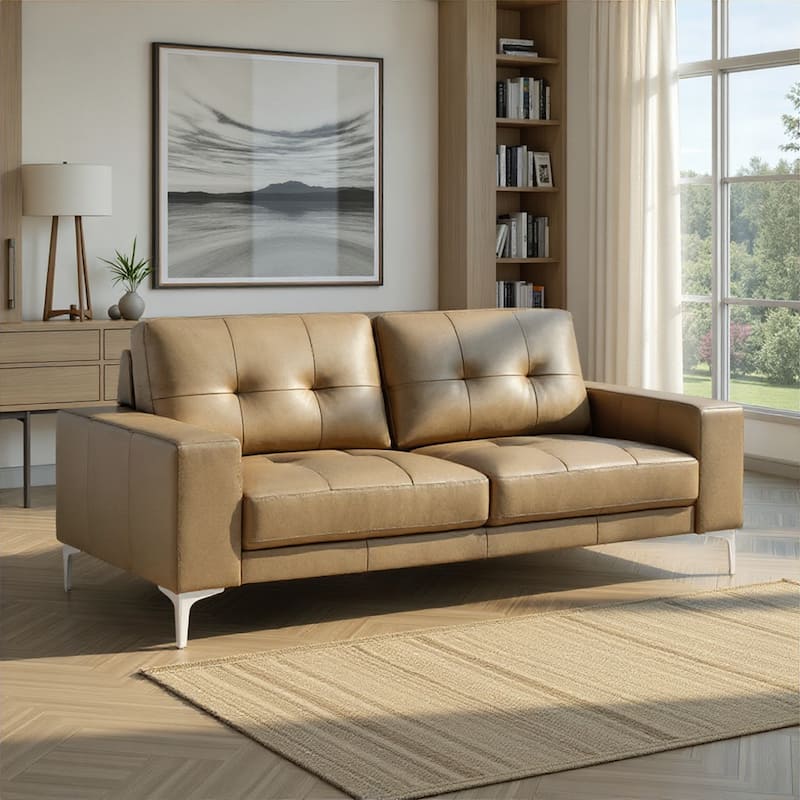 Faelin 79" Modern Sofa Loveseat, Top Grain Leather Couch with Removable Cushions - Sofa - Khaki