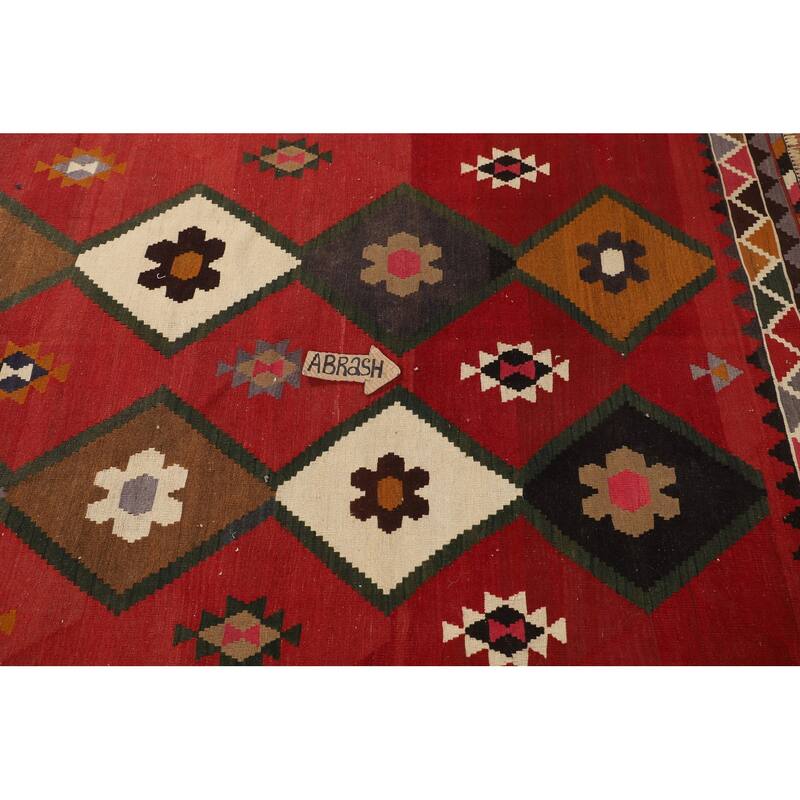 Geometric Kilim Qashqai Persian Vintage Rug Flatweave Wool Carpet - 5'4"x 8'0"