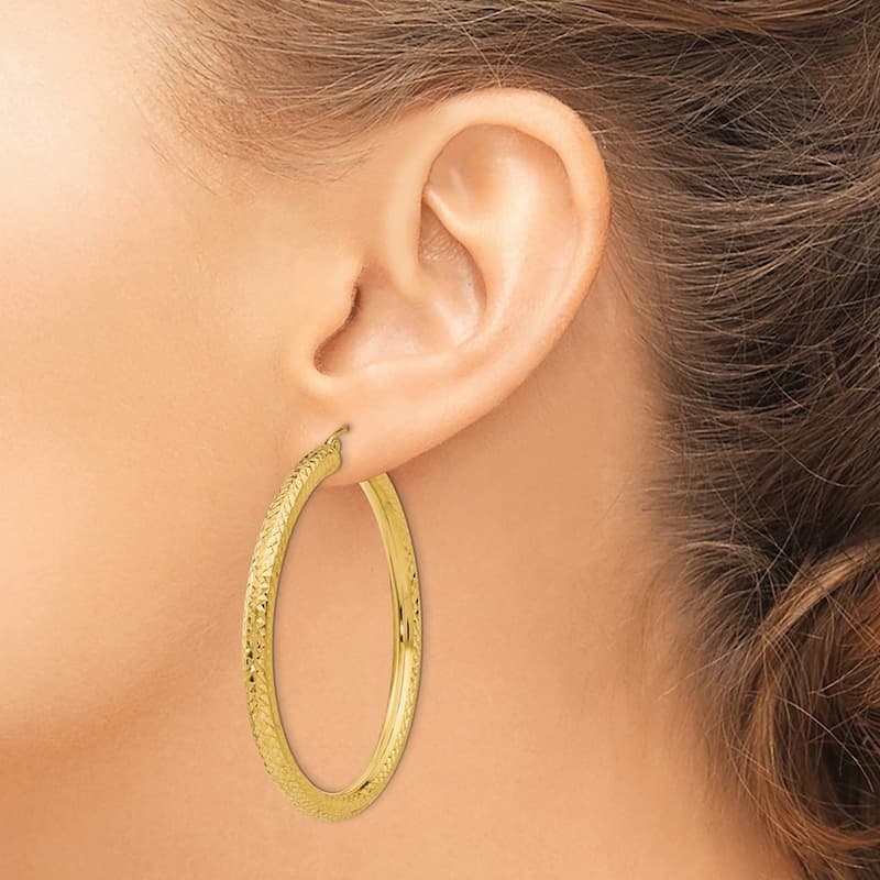 Curata 10k Yellow Gold 50mm Sparkle Cut Round Hoop Earrings