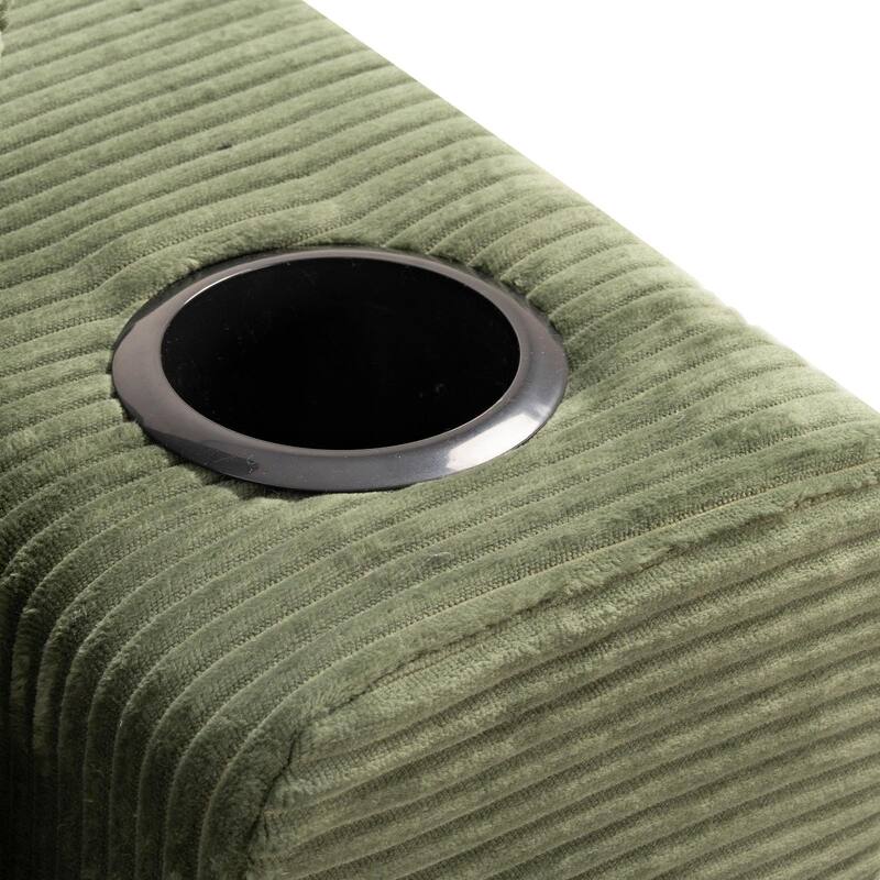 87 Inch 3 Seater Sofa Couch, Deep Seat Corduroy Living Room Sofa with Cup Holders and Side Pockets