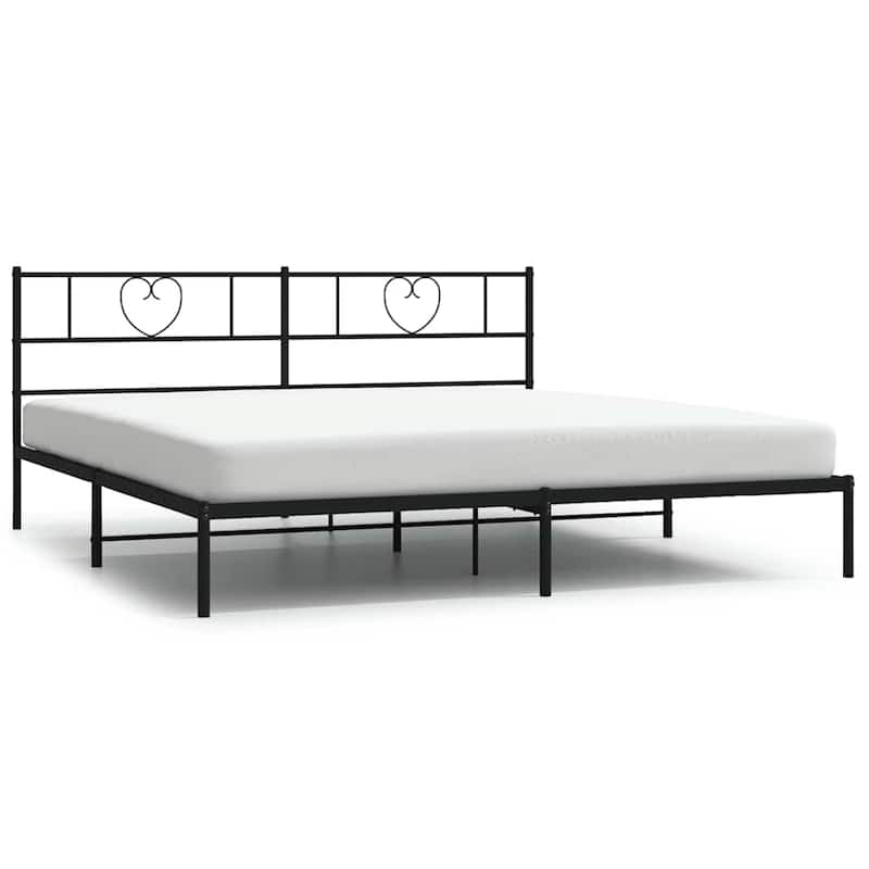 vidaXL California King Metal Bed with Headboard, Black, No Mattress