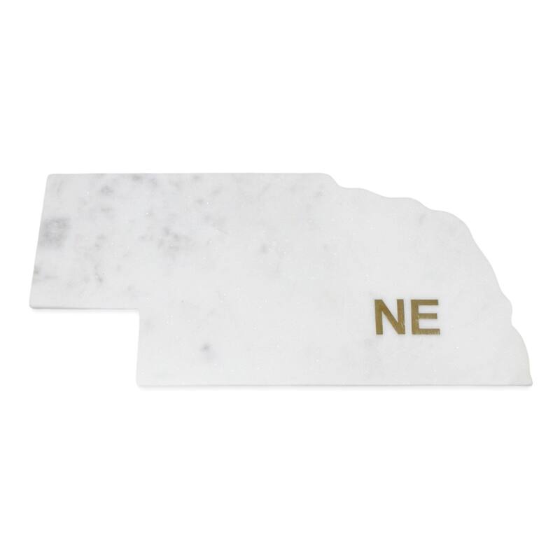 Lg Polished Marble "Nebraska" Cutting Board w/brass state abbreviation - White
