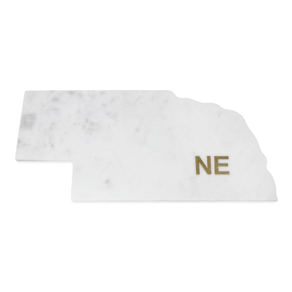 Lg Polished Marble "Nebraska" Cutting Board w/brass state abbreviation - White